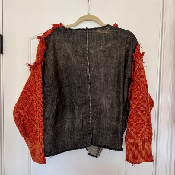 Upcycled Green Knit & Denim Destroyed Sweater – Statement Piece NWT - Picture 16 of 16